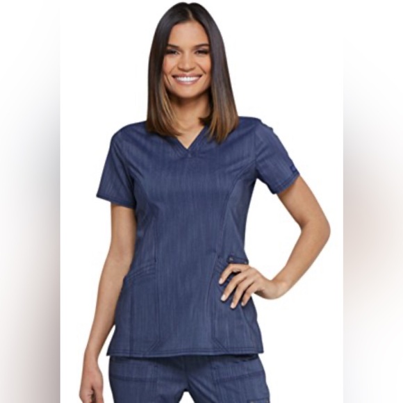 Dickies Advance Medical Scrub Top two tone denim Small - Picture 1 of 6